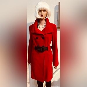 ❤️Georgiou Red wool coat w/ belt 6❤️